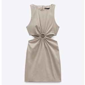 Zara Cut Out Linen Blend Dress, XS